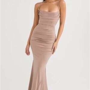 House of CB Taupe Maxi Dress milena almond small mermaid